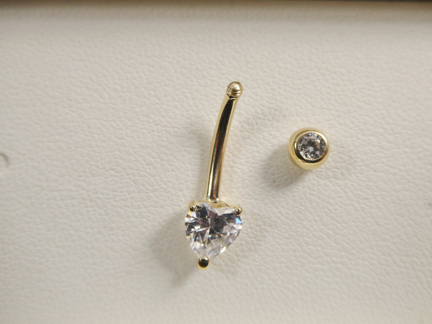 14k real solid yellow gold 6mm heart stone belly button ring piercing