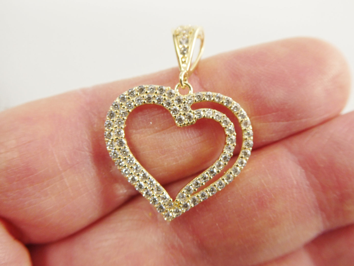 14k real solid yellow gold full stone setting heart charm pendent