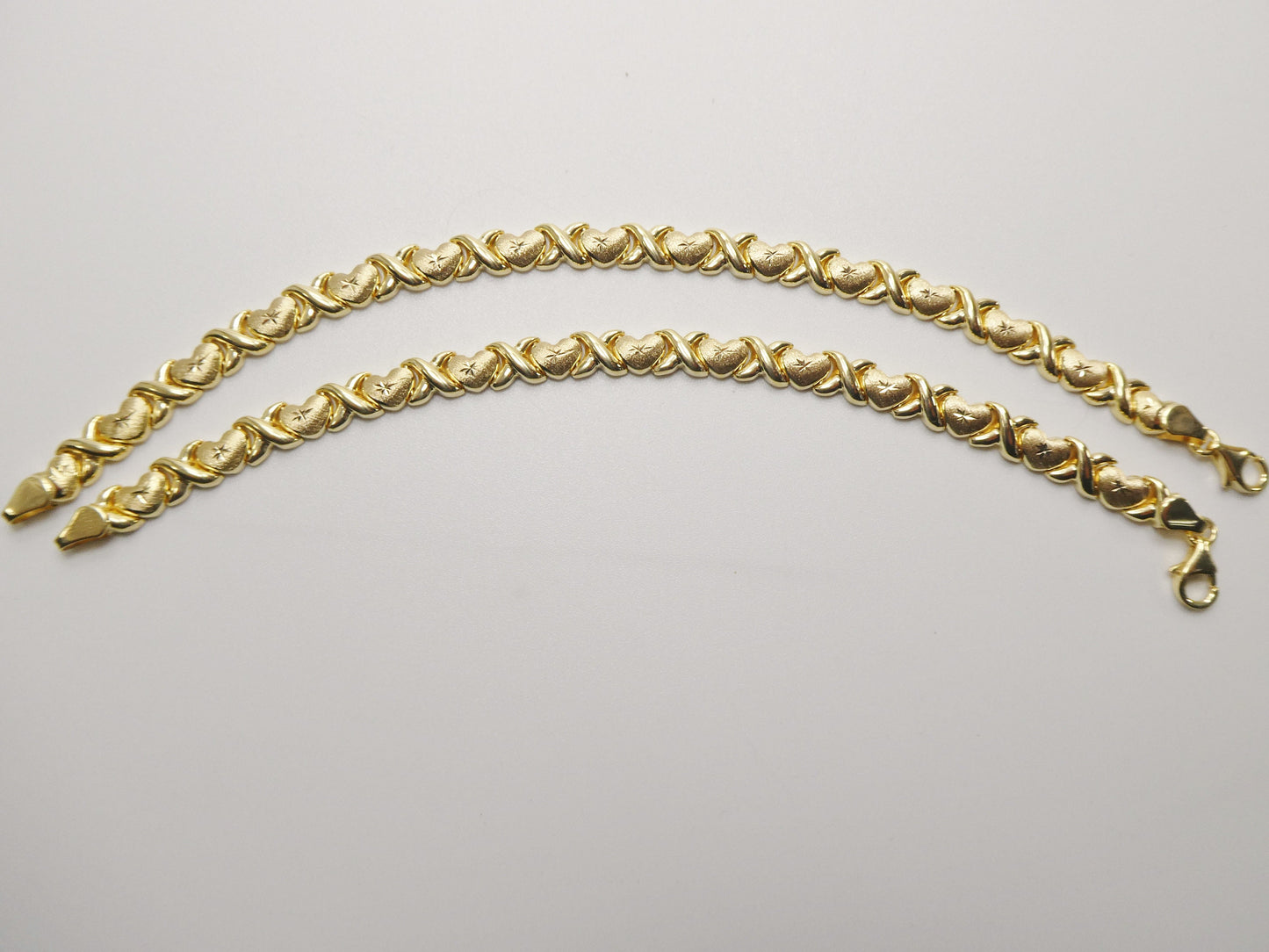 real 925 sterling silver / 6 /6.5 / 7 inch mini xoxo heart bracelet all yellow tone 14k yellow gold color finish