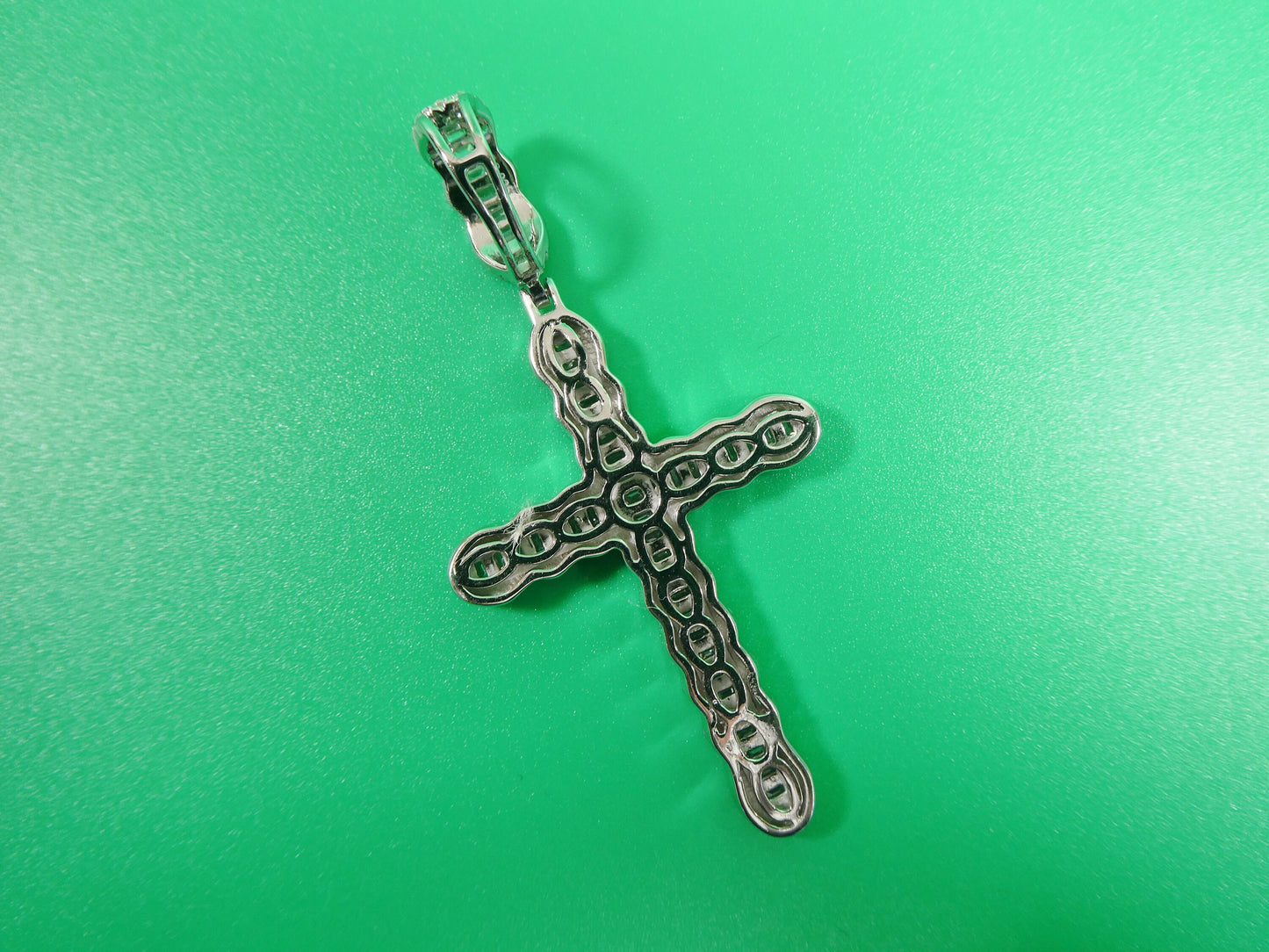 14k white gold color tone large cross charm pendent over real 925 sterling silver
