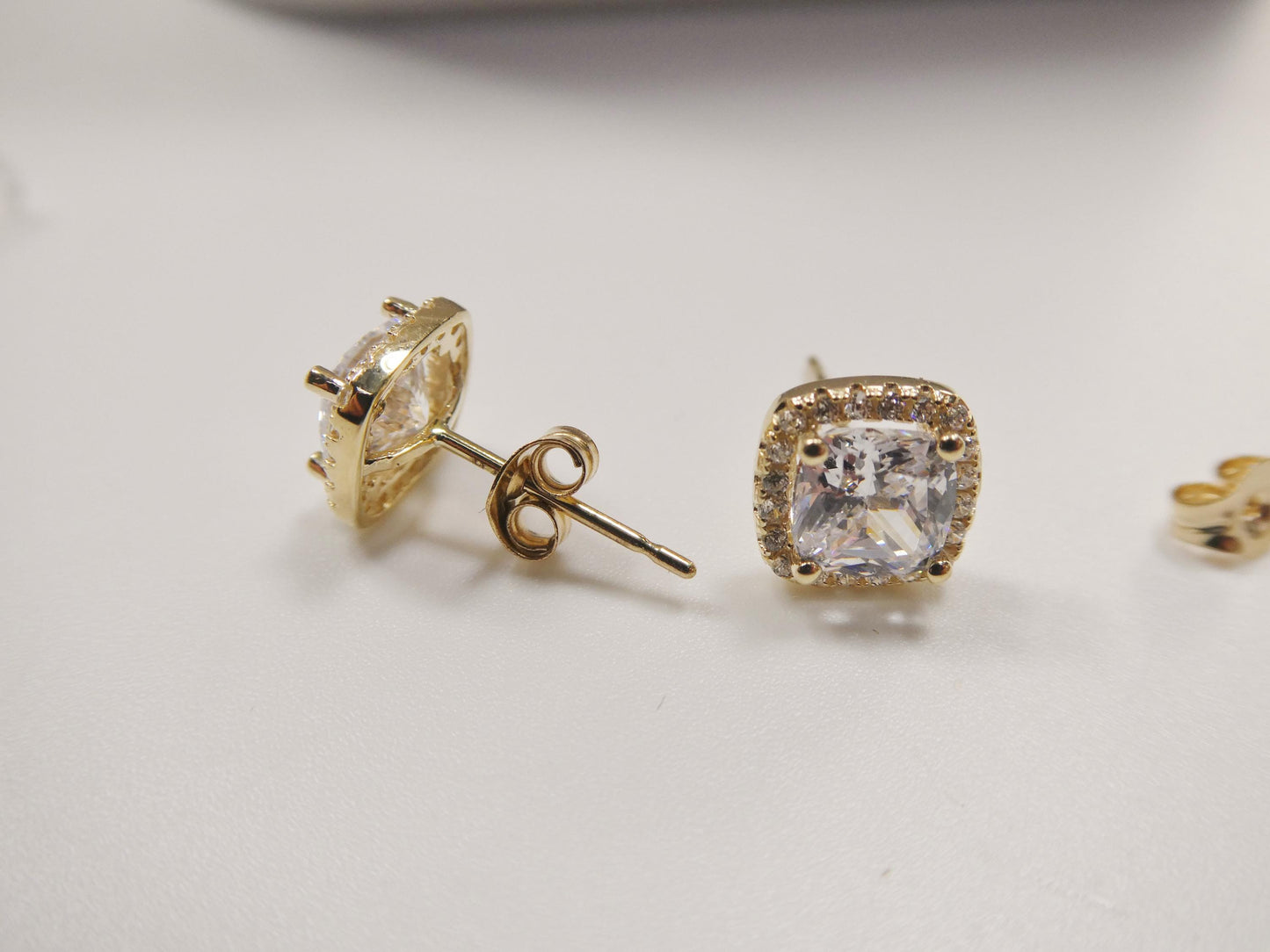 real 10k solid yellow gold push post women / men stud earring