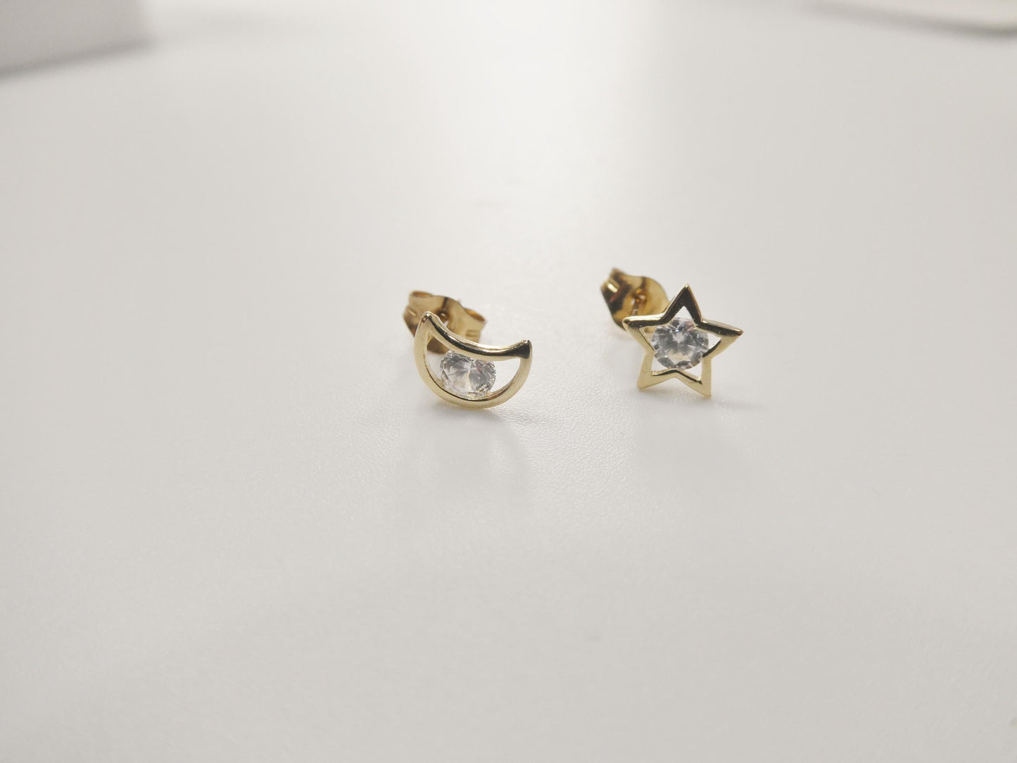 10k real solid gold moon and star push back earrings