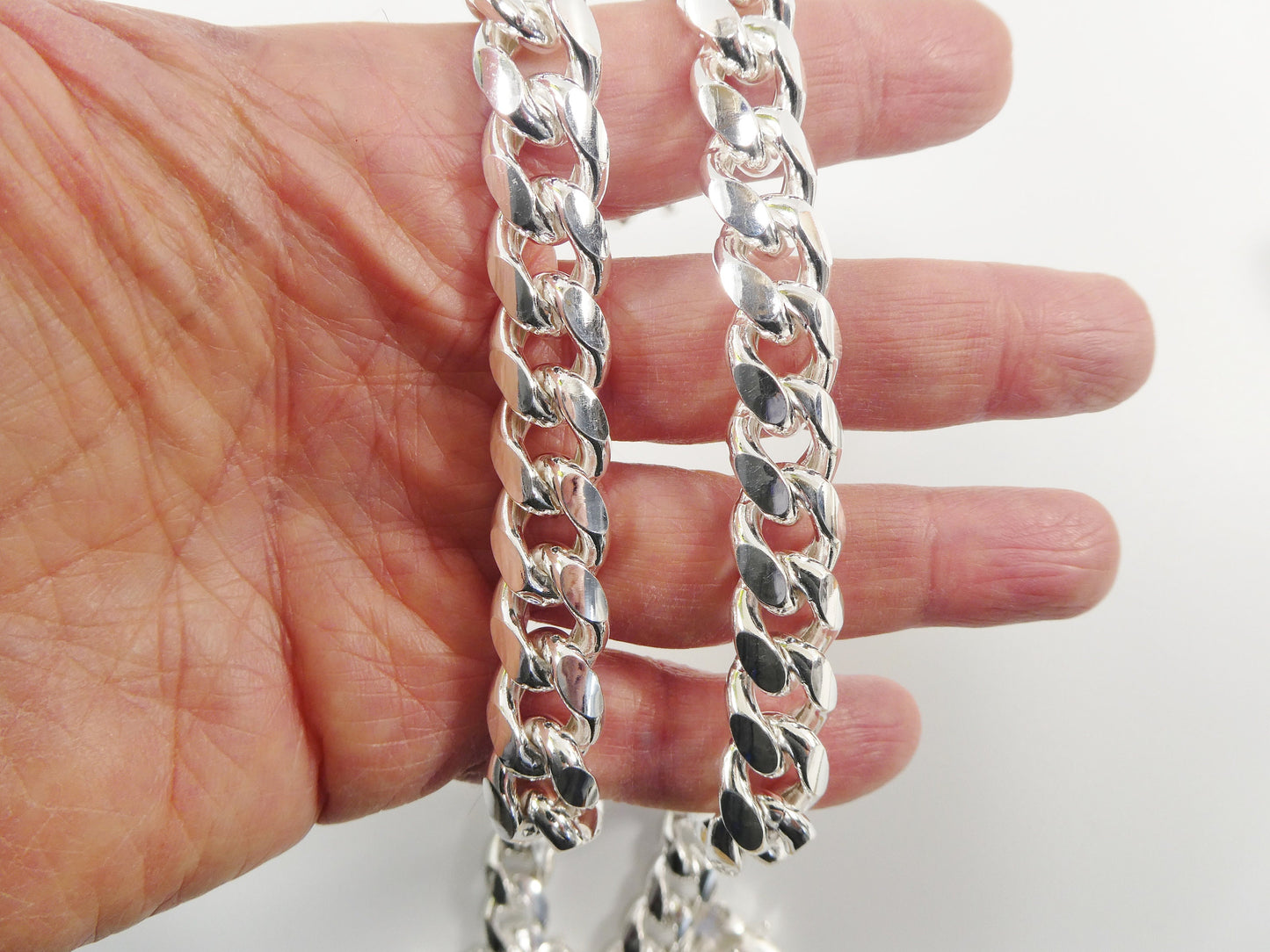 real 12mm 925 sterling silver Miami semi solid link chain box lock clasp
