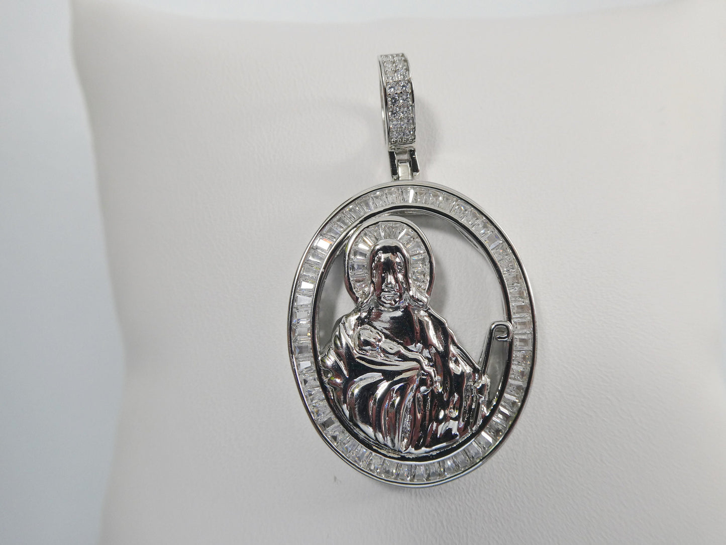 real 925 sterling silver oval saint judas baguette stone setting pendent
