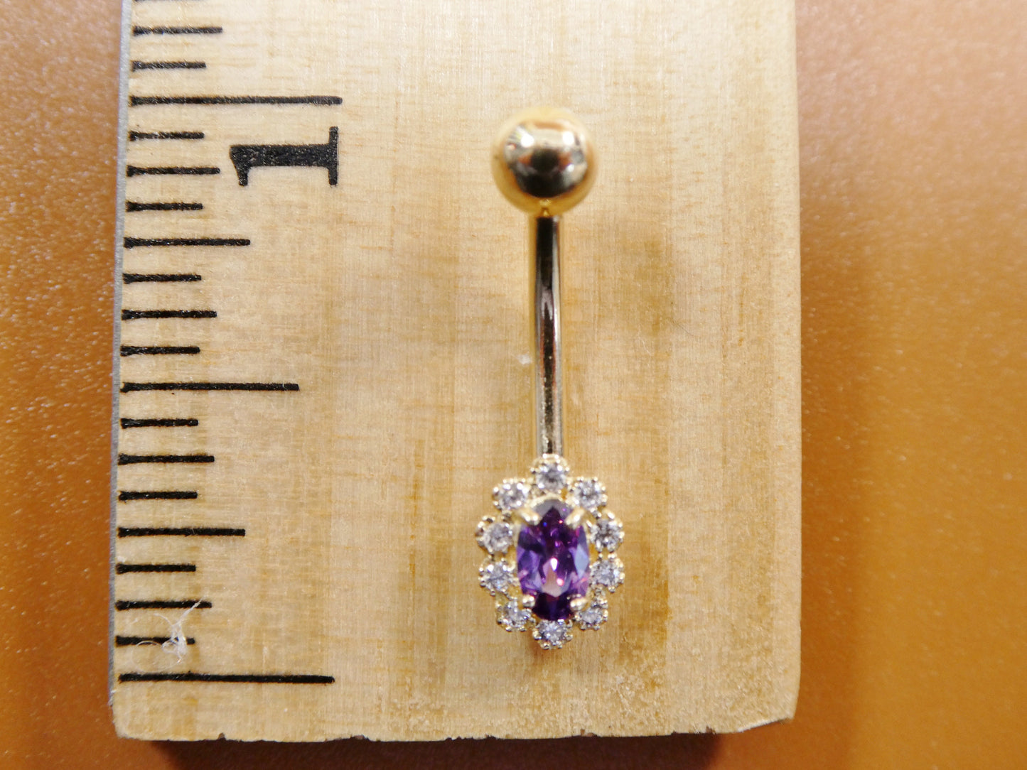 14k real solid yellow gold oval color stone center belly button ring piercing