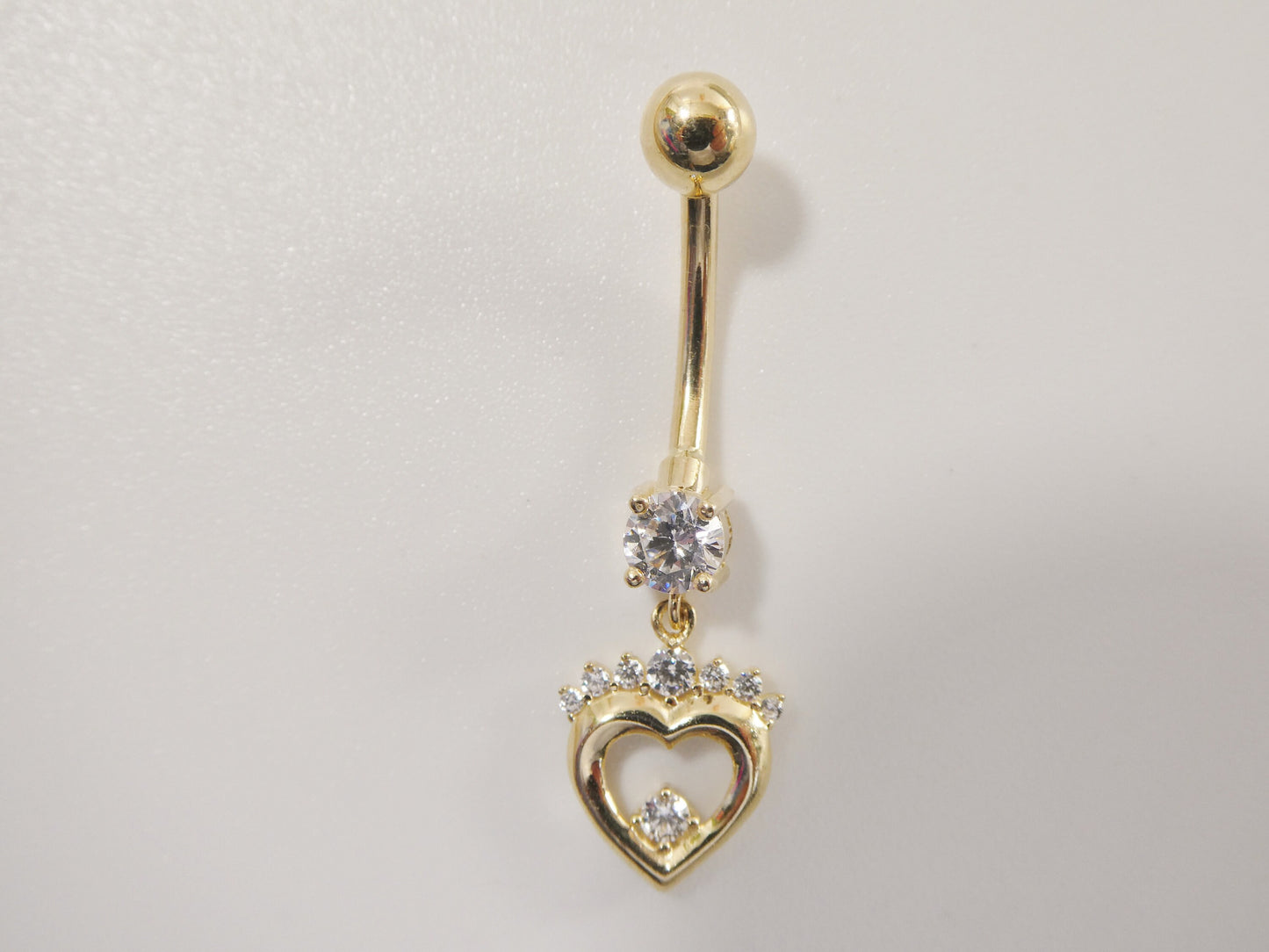 14k real solid yellow gold heart dangling belly button ring piercing