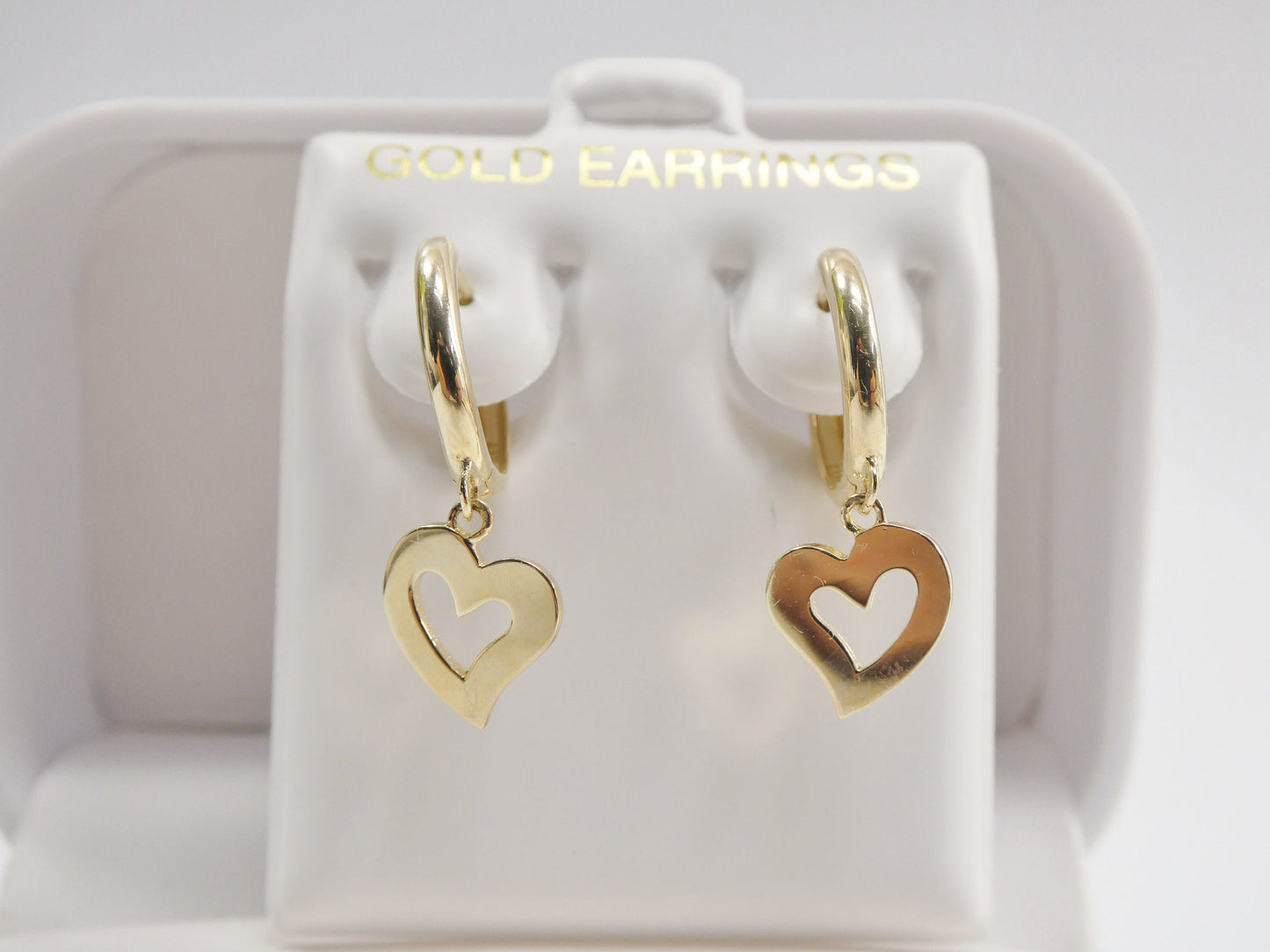 real 10k solid yellow gold plain heart dangle hoop huggie earrings