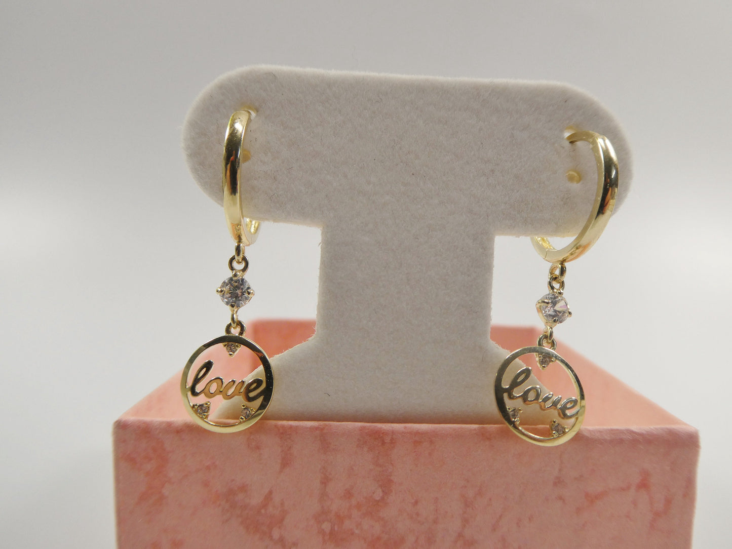 10k real yellow gold love dangle plain huggie earring