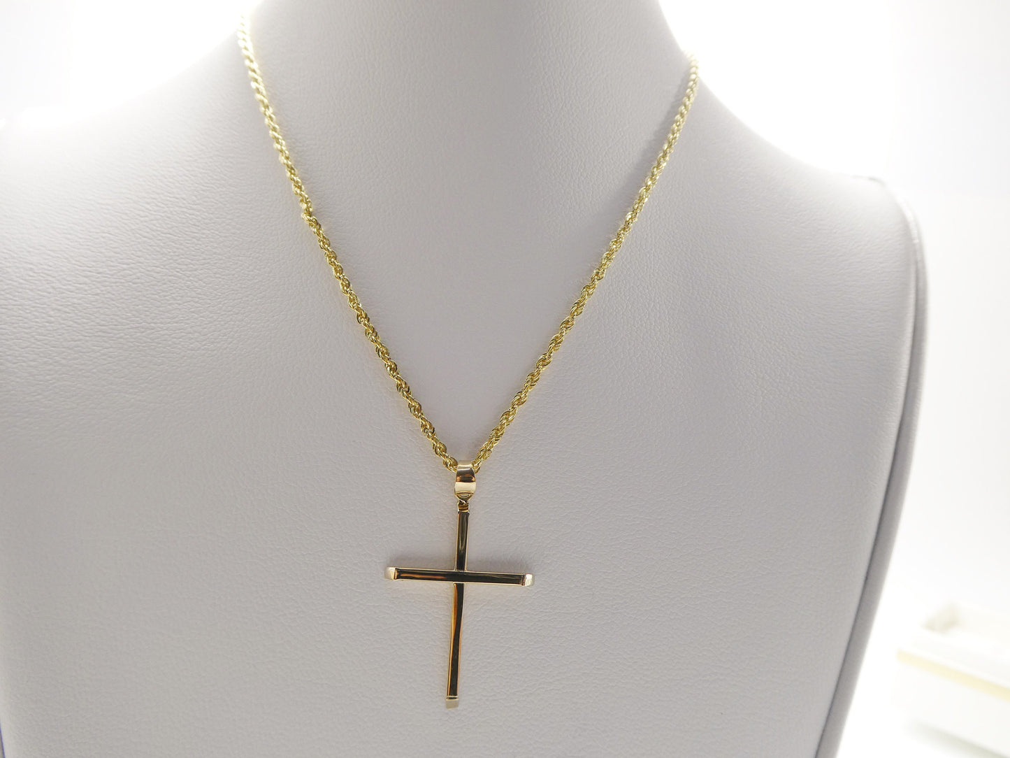 14k real solid yellow gold super polish cross pendent and robe necklace