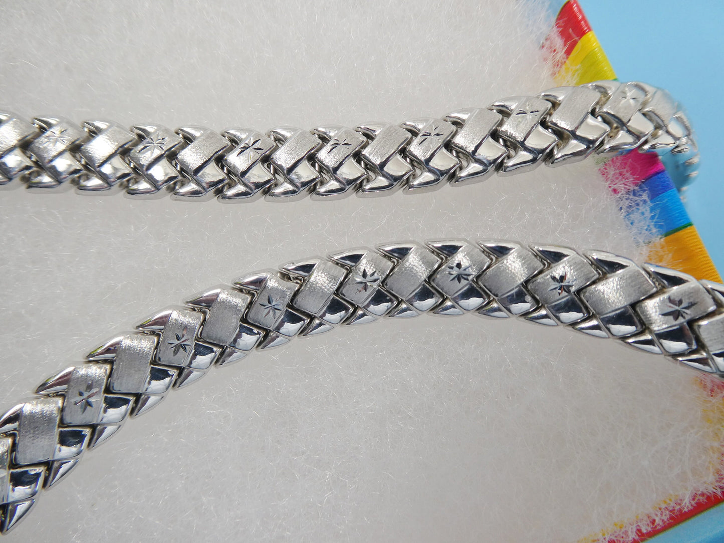 Sterling Silver Basket Style Necklace Bracelet Set - 14k White Gold Tone