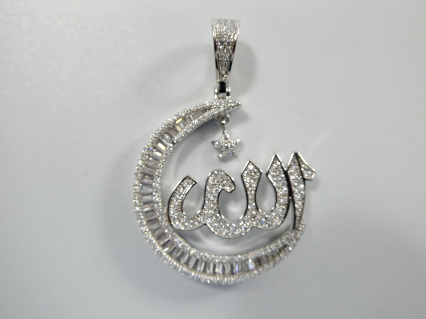 real 925 sterling silver large Muslim Allah pendent baguette stone charm