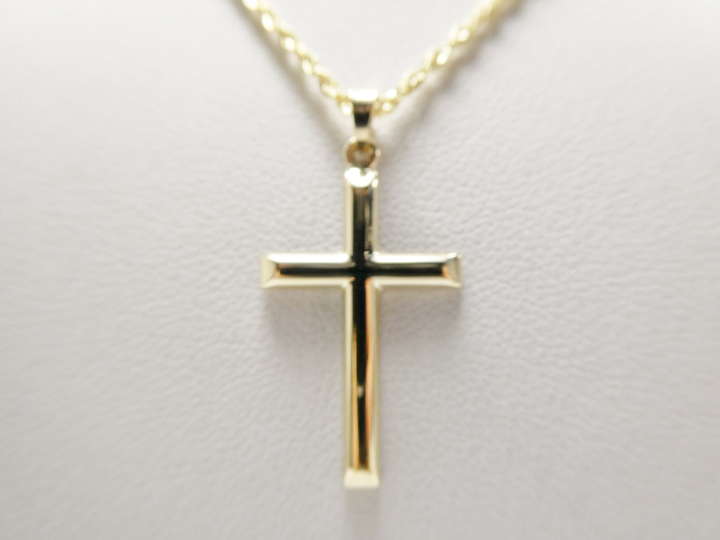14k real solid yellow gold super polish cross pendent and robe necklace
