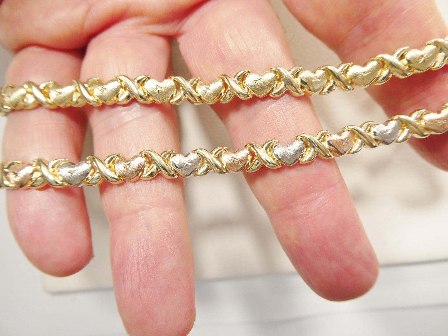 real 10k solid yellow gold 6 inch children/women xo heart bracelet