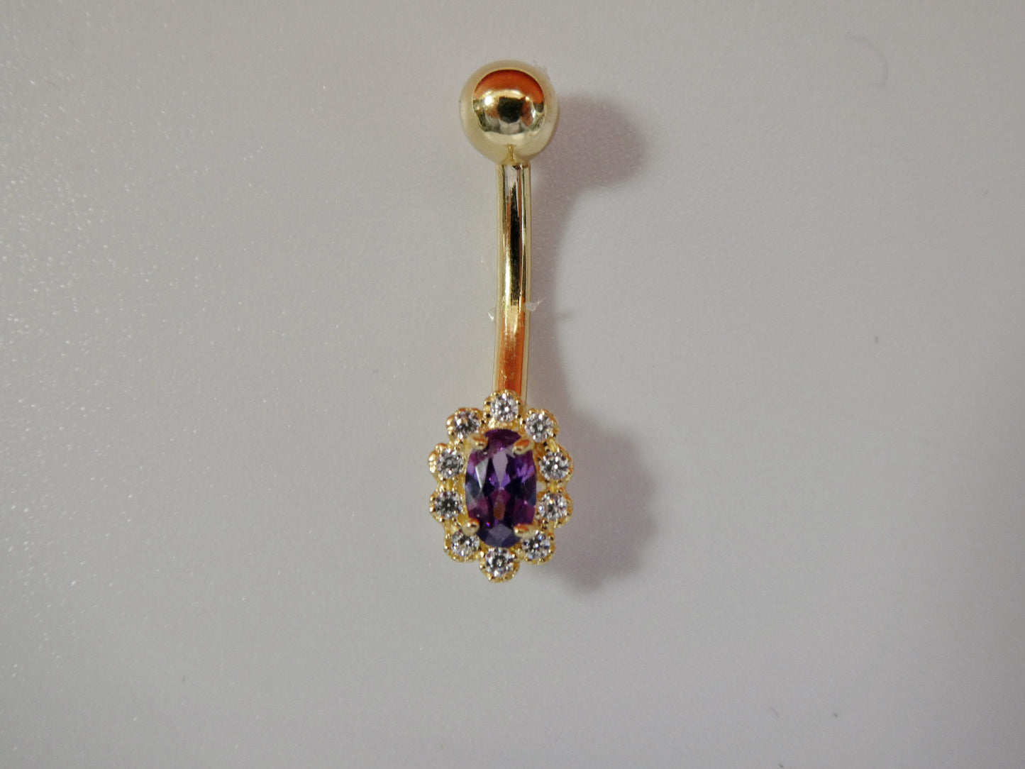 14k real solid yellow gold oval color stone center belly button ring piercing