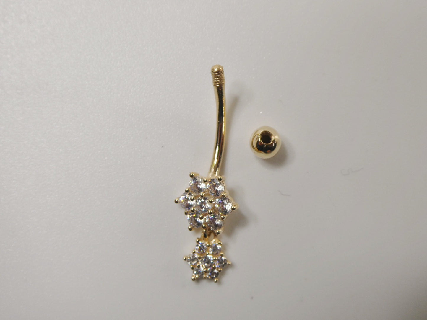 14k real solid yellow gold flower shaped belly button ring piercing