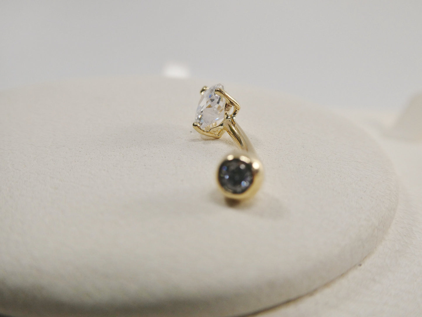 14k real solid yellow gold 6mm heart stone belly button ring piercing