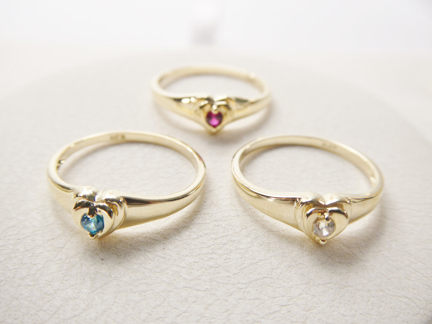 10k solid yellow gold baby children heart shaped color stone ring