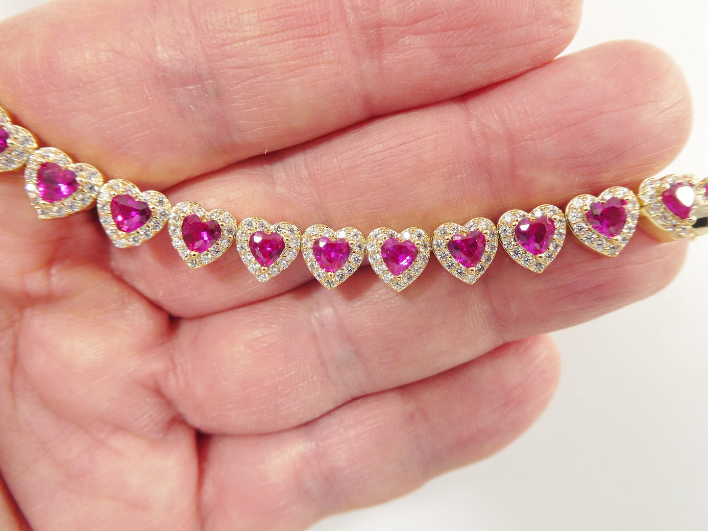 14k gold filled yellow gold ruby color heart necklace / bracelet