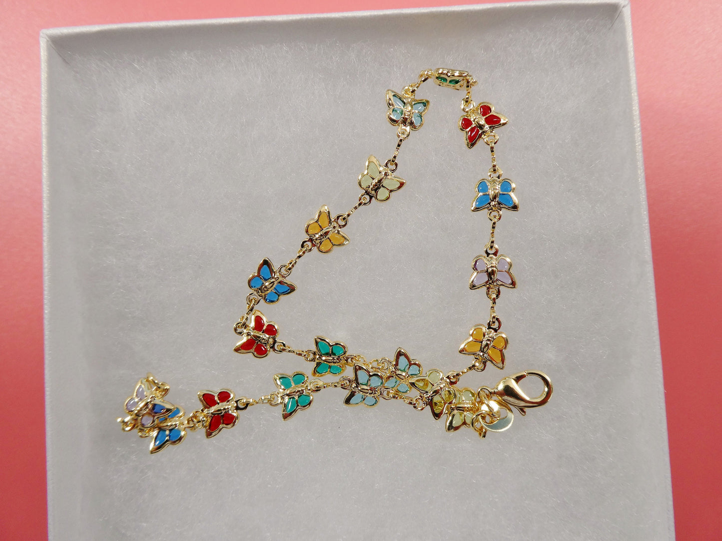 10 inch multi full color stone butterfly 18k gold filled ladies anklet bracelet