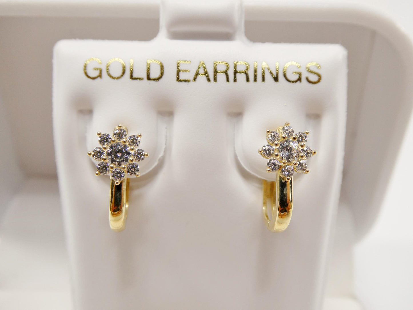 real 10k solid yellow gold cz earring / cartilage daith hoop huggie earring