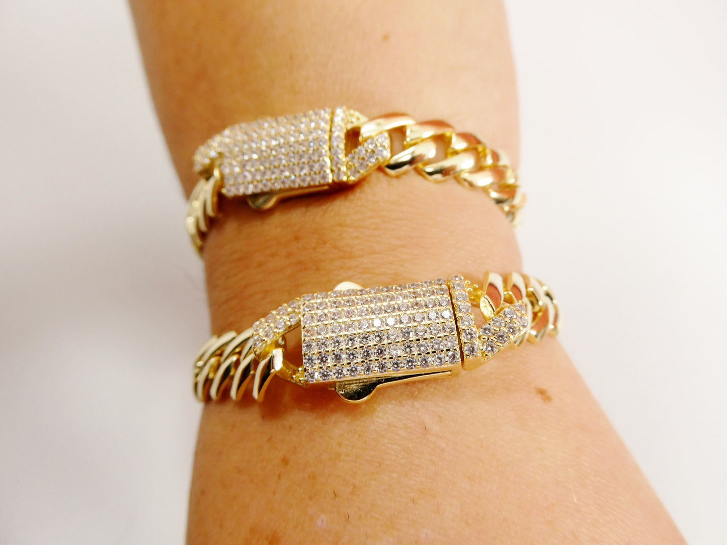 8 inch 14k yellow gold color Monaco bracelet over real solid 925 sterling silver