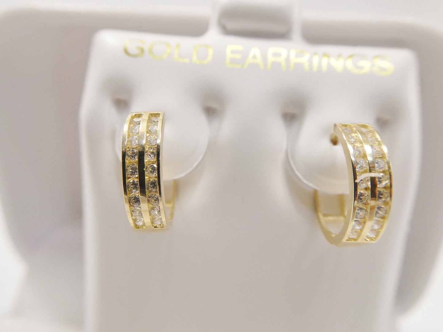 real 10k solid yellow gold cz two line earring / cartilage daith hoop huggie earring