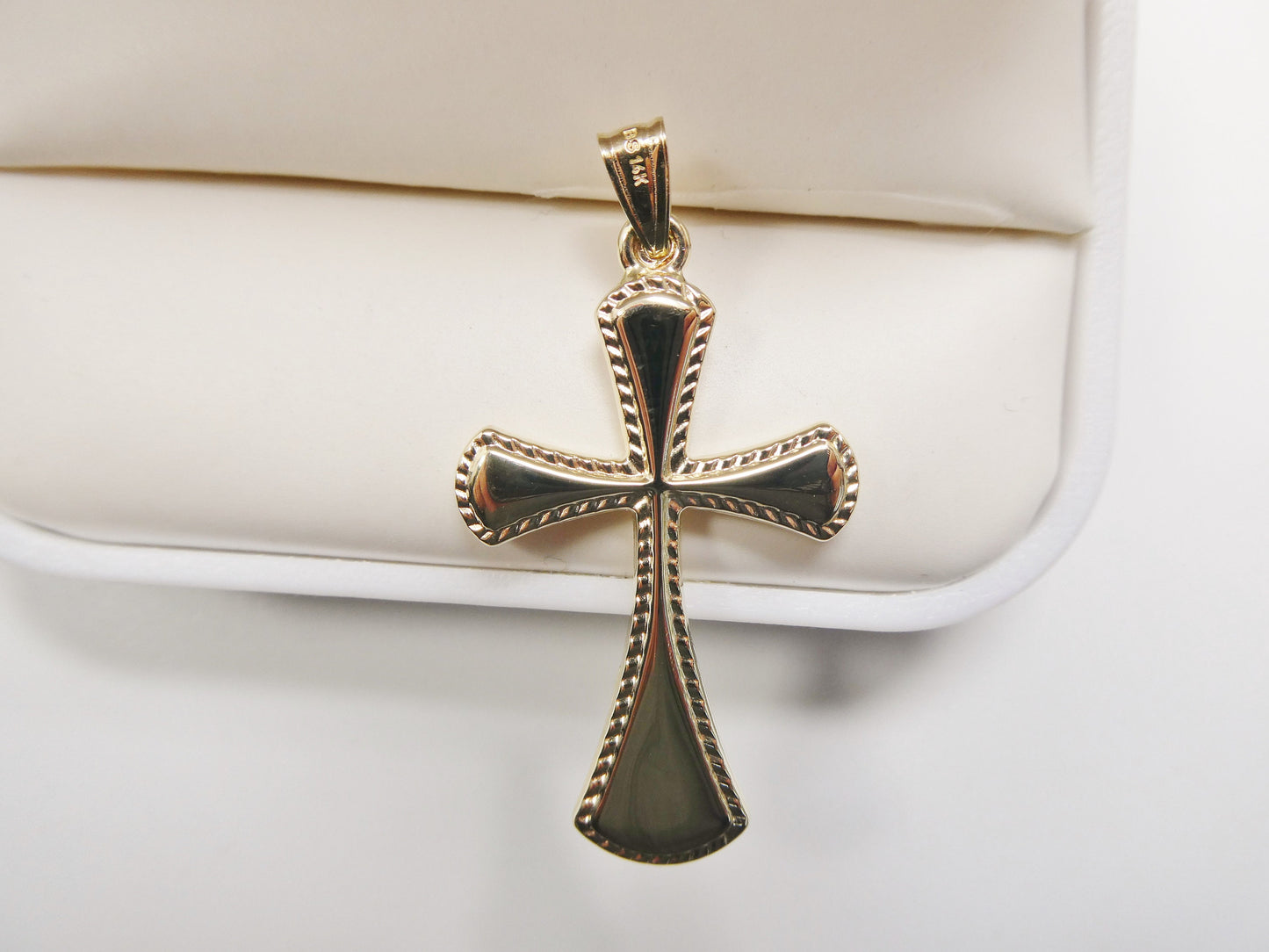 14k real solid yellow gold super high polish cross pendent and robe necklace