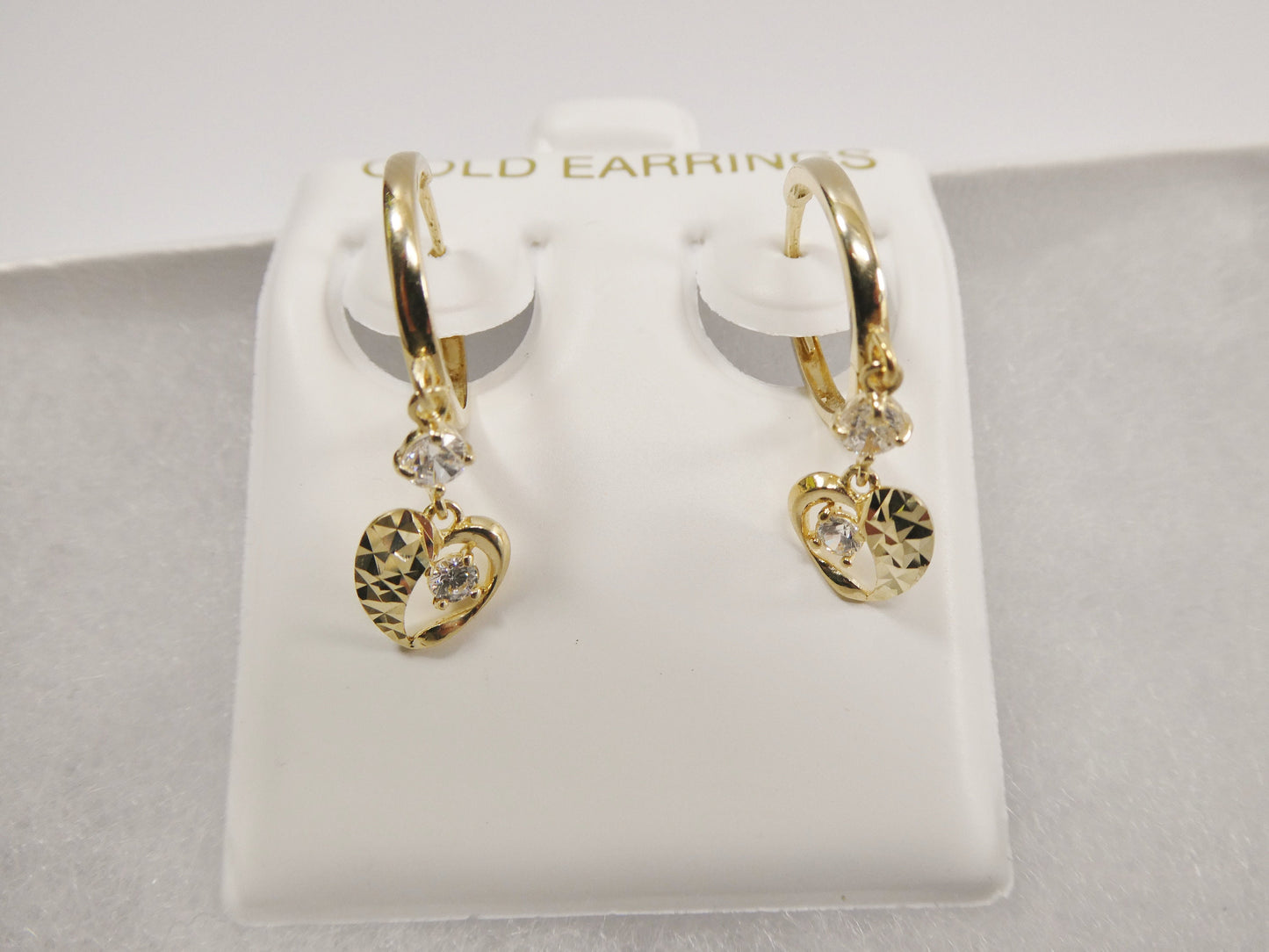 real 10k solid yellow gold heart dangle hoop huggie earring