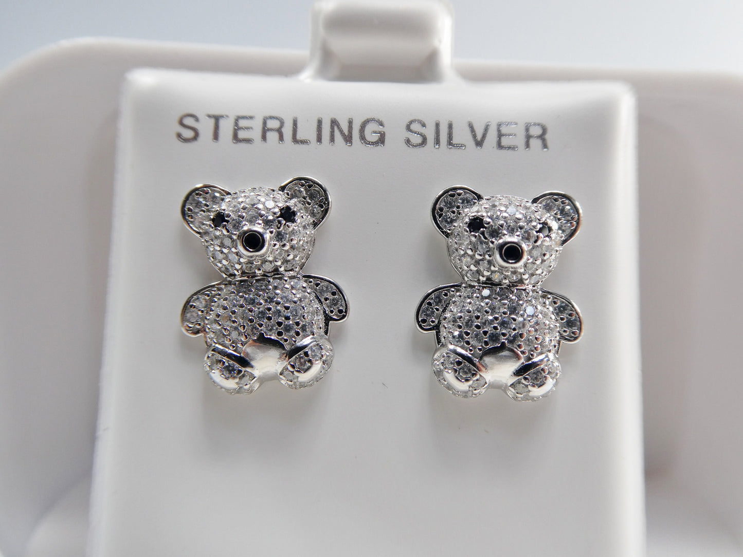 real 925 sterling silver small teddy bear push post earring