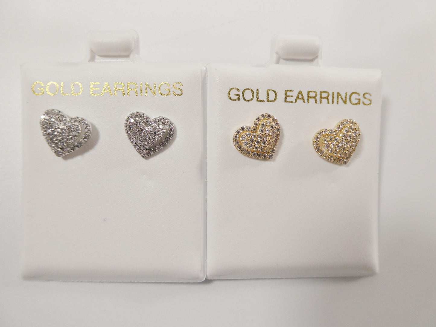 10k real solid gold double heart micro fave setting push back earrings
