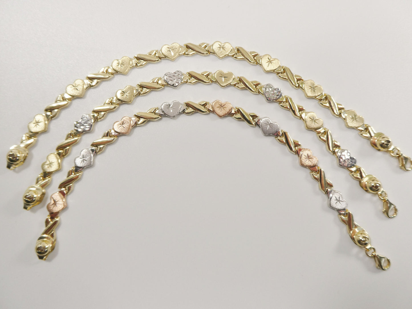 10k real solid yellow gold xo heart 7 inch bracelet