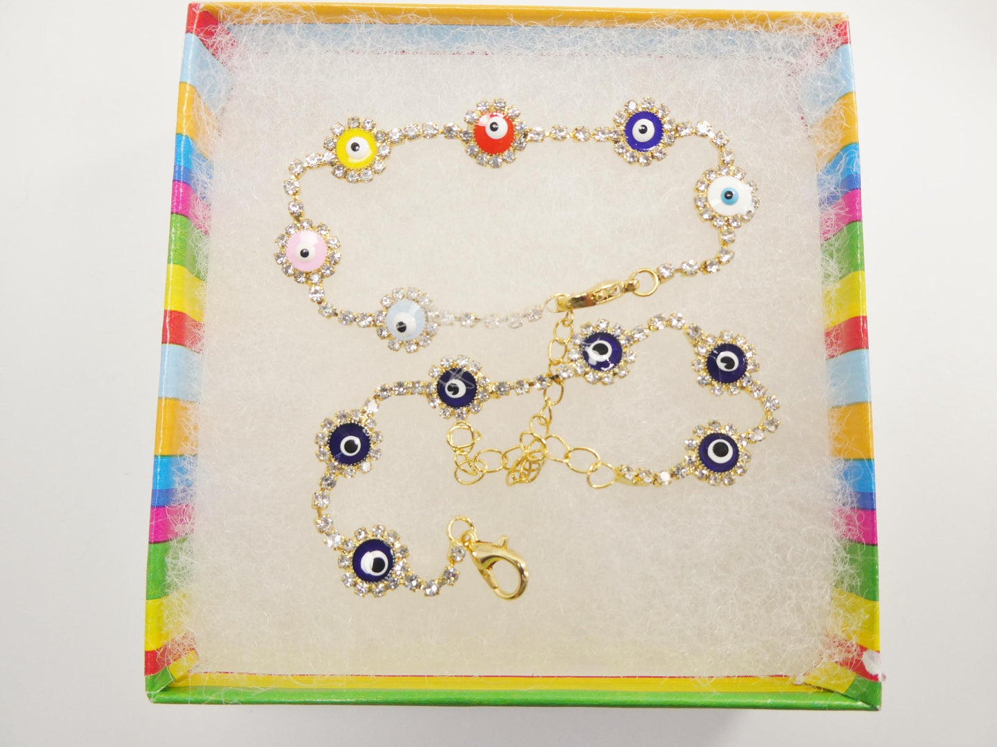 6 inch plus extension evil eye 14k gold filled circle blue color bracelet