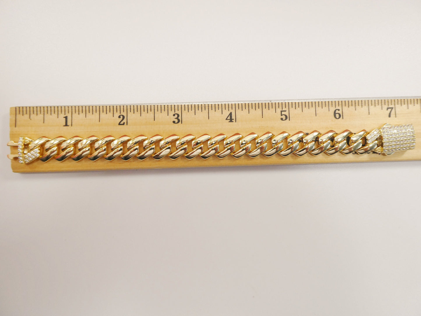 12MM real solid 925 sterling silver 14K yellow gold color Monaco bracelet