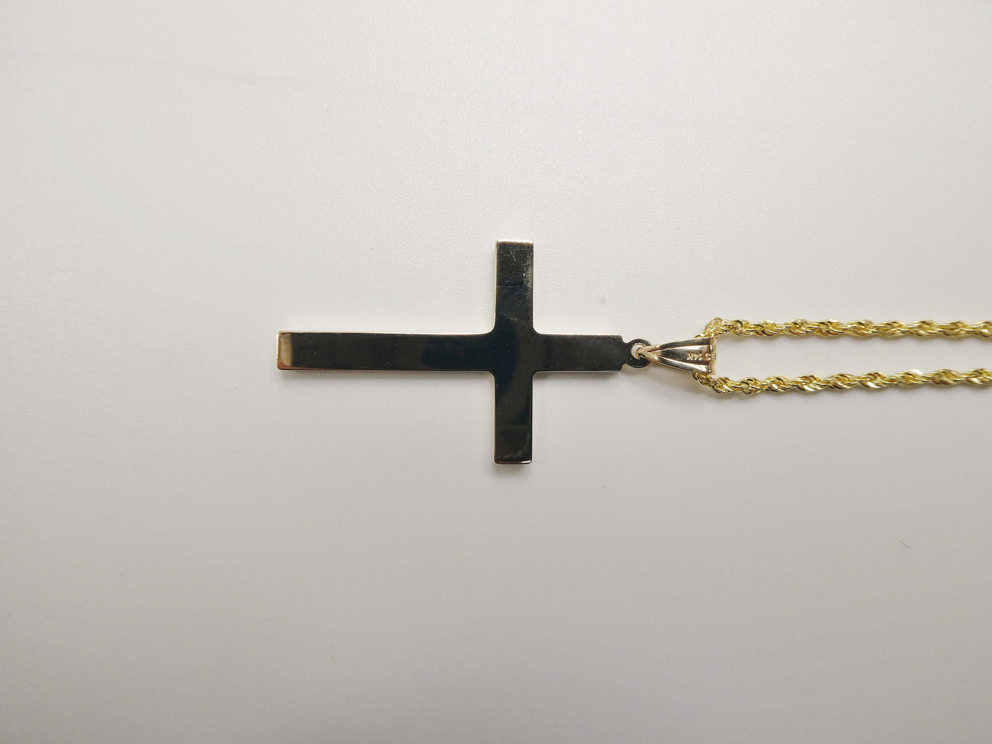 14k real solid yellow gold super polish cross pendent and robe necklace