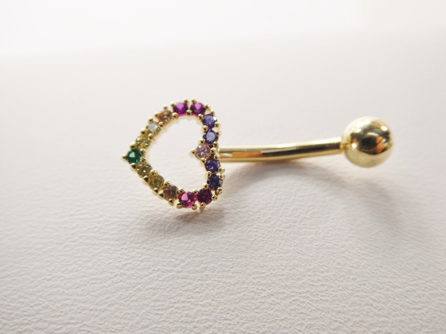 14k real solid yellow gold rainbow heart belly button ring piercing