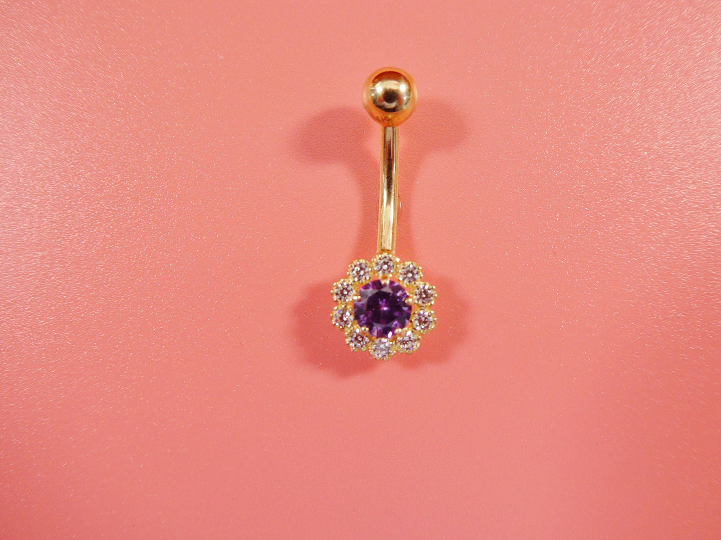 14k real solid yellow gold birthstone color center belly button ring piercing