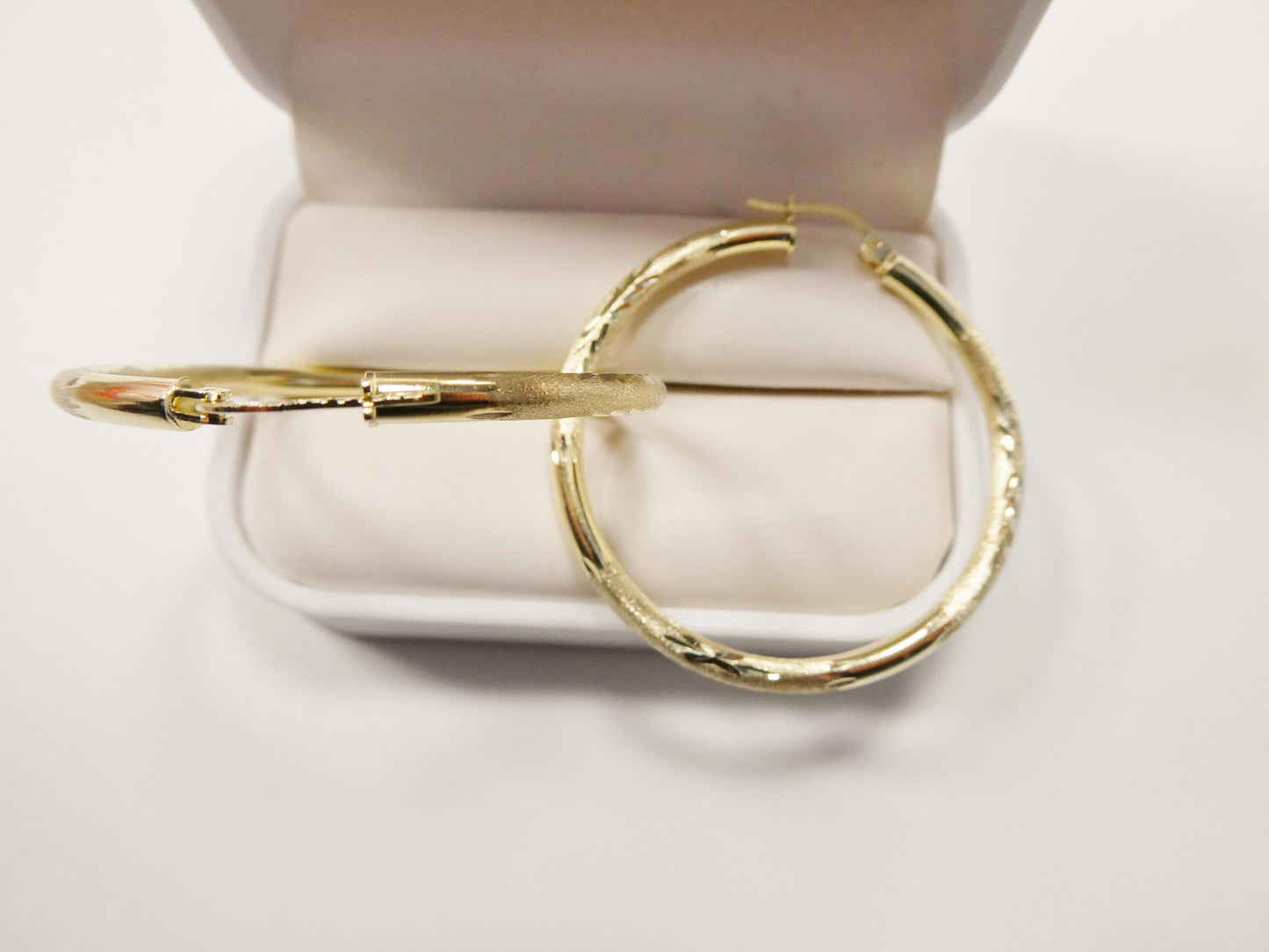 10k real solid yellow gold diamond cut hoop earrings