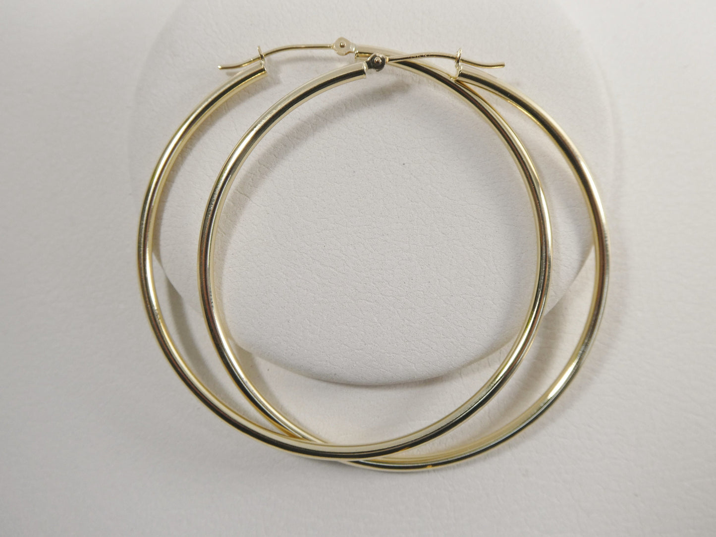 14K real solid yellow gold 2mm / 50mm round hoop earring snap closure high polish finish
