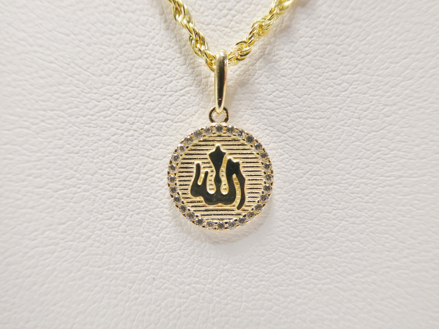 14k real solid yellow gold muslim pendent and rope necklace