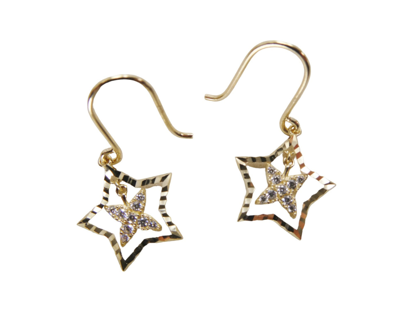 real 10k solid yellow gold dangle star fish hook earring