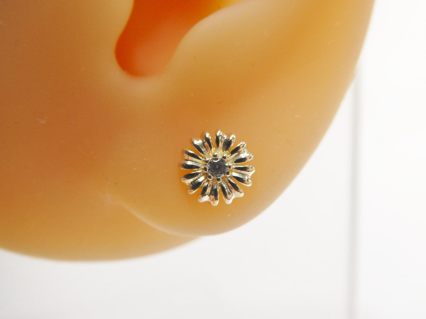 real 10k solid yellow gold floral push post earrings