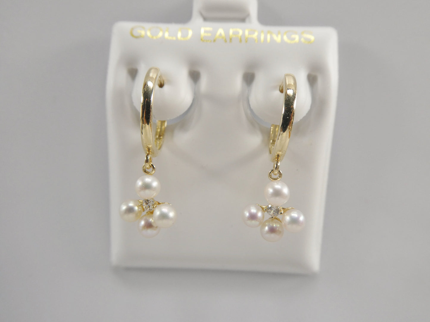10k real yellow gold pearl dangle plain huggie earrings
