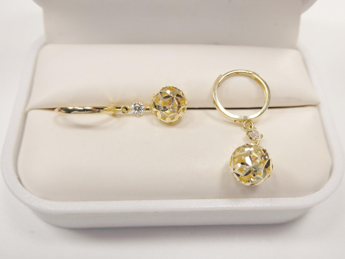 real 10k solid yellow gold ball drop huggie earrings