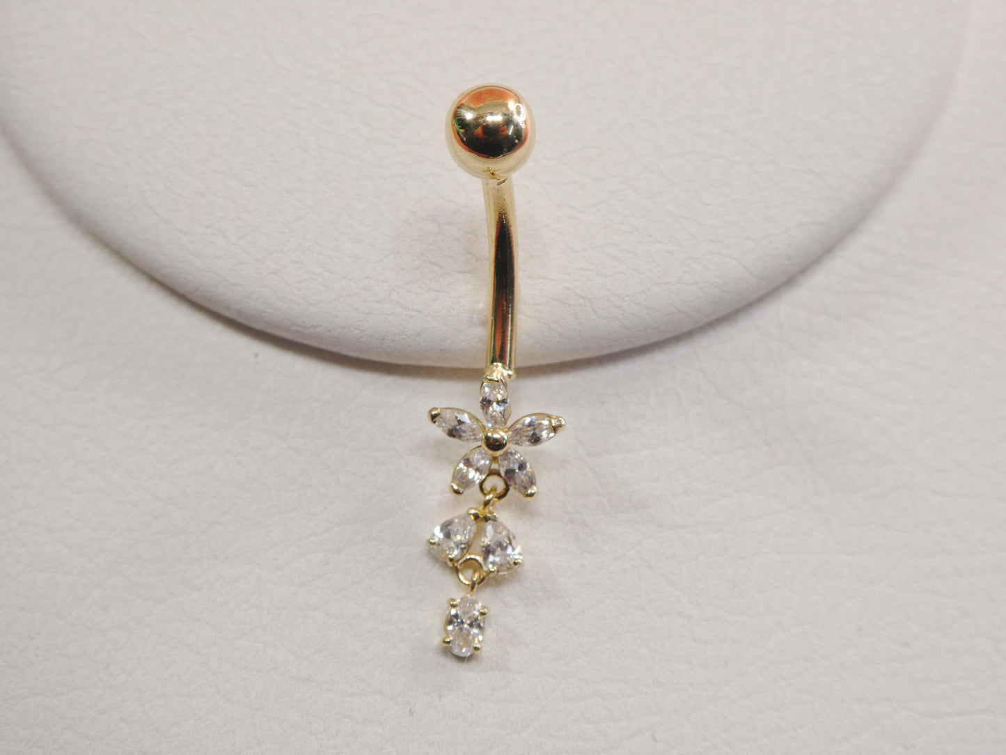 14k real solid yellow gold flower belly button ring piercing
