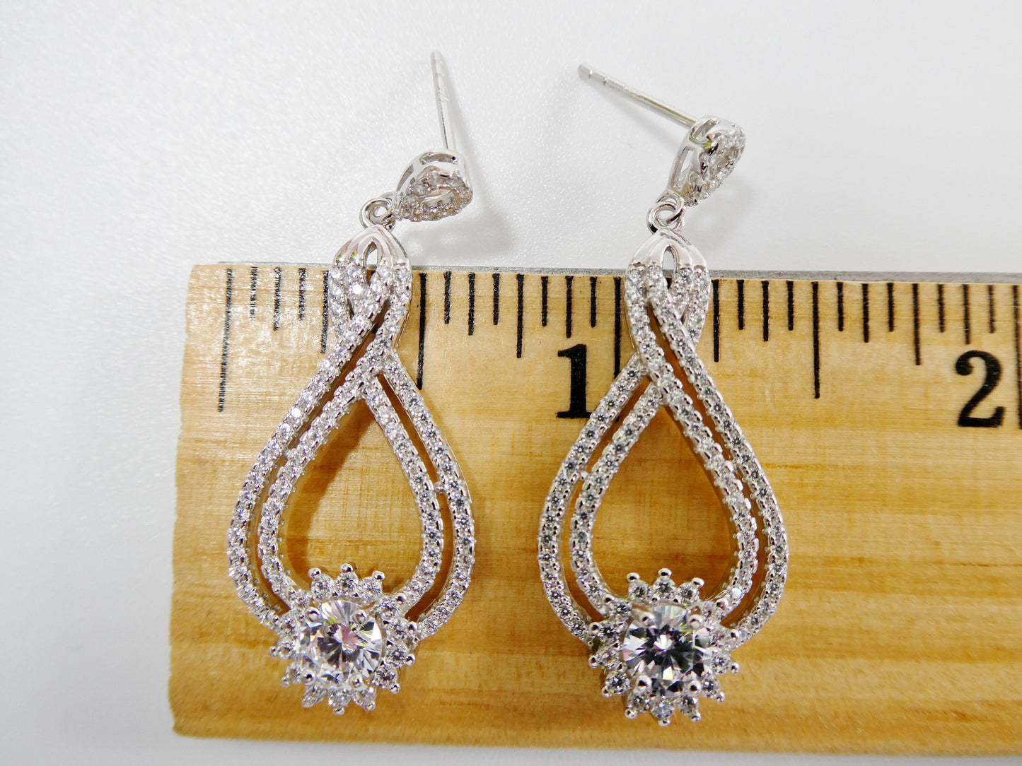 real 925 sterling silver micro pave setting 14k white gold color finish drop earring