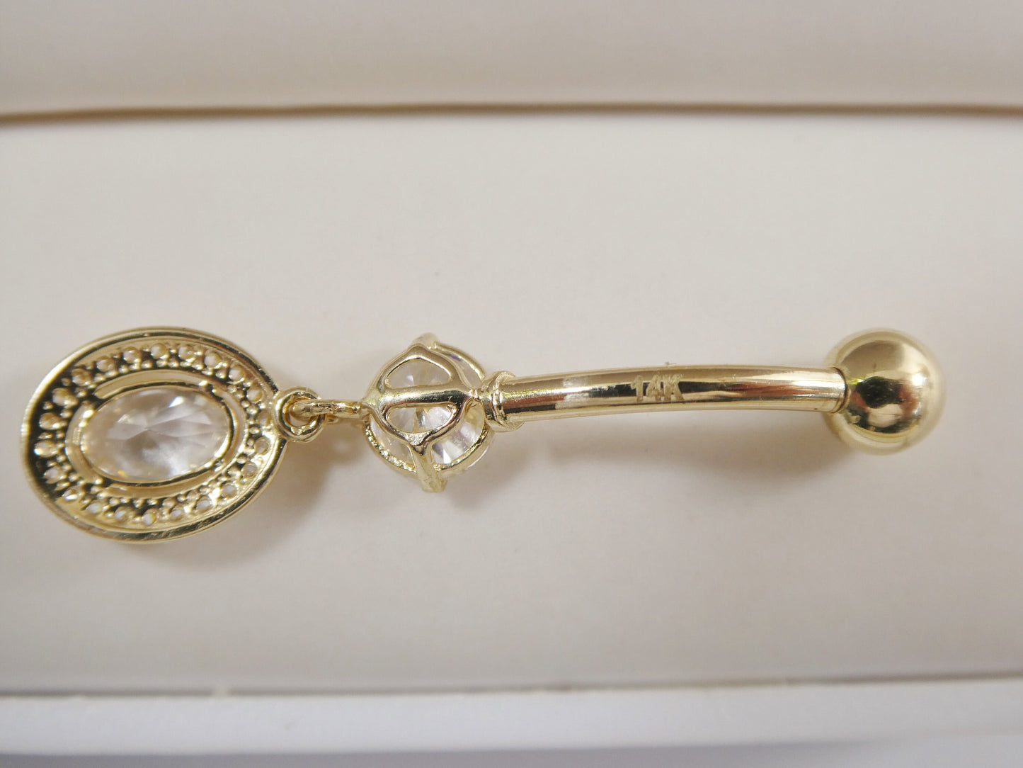 14k real solid yellow gold high polish oval shape belly button ring piercing