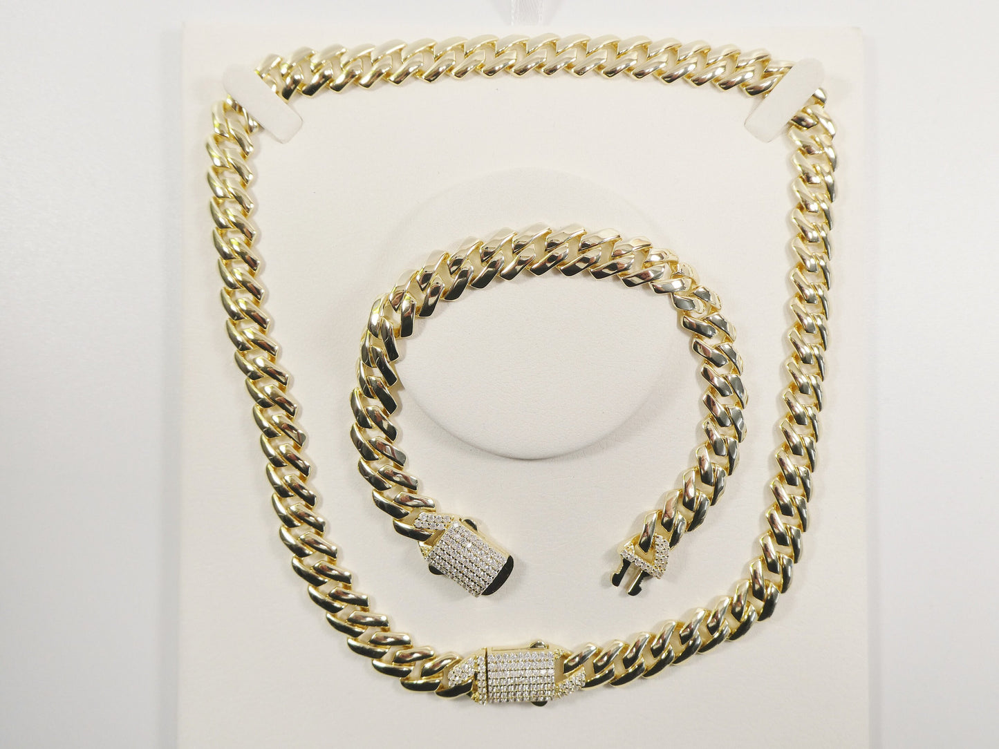 11mm real 925 sterling silver Monaco style bracelet and necklace 14k yellow gold finish