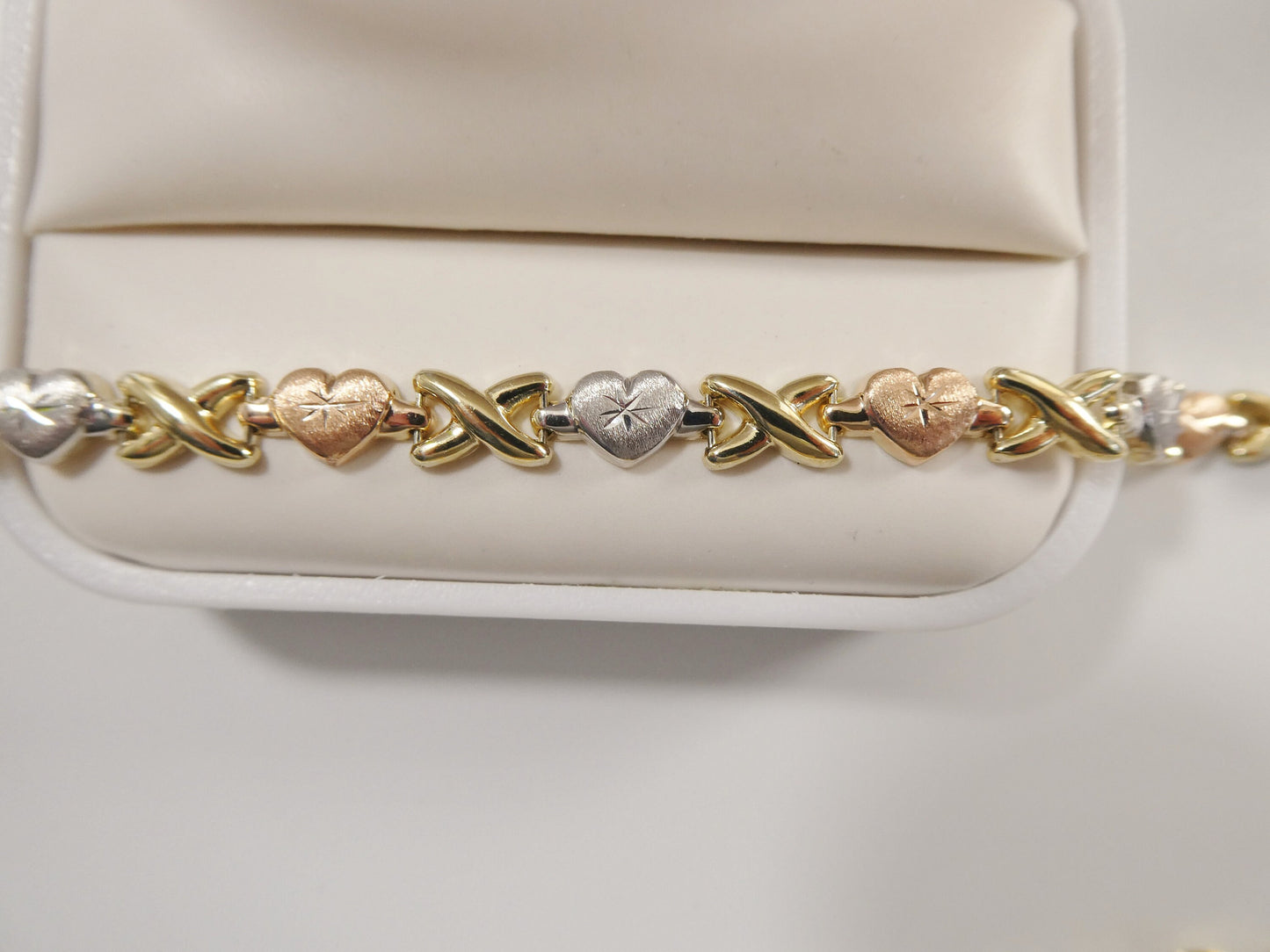 14k real solid yellow gold xo heart 7.25 inch bracelet