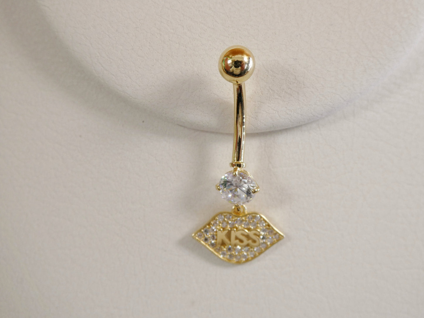 14k real solid yellow gold dangling logo kiss lips belly button ring piercing