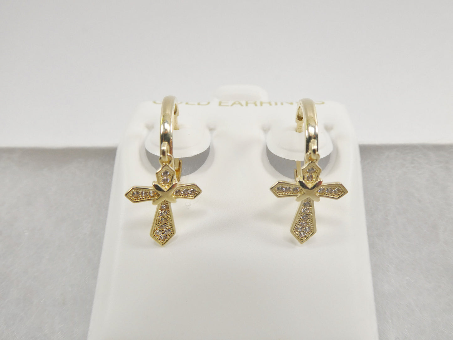 10k real solid gold cross dangle on plain huggie fancy earrings